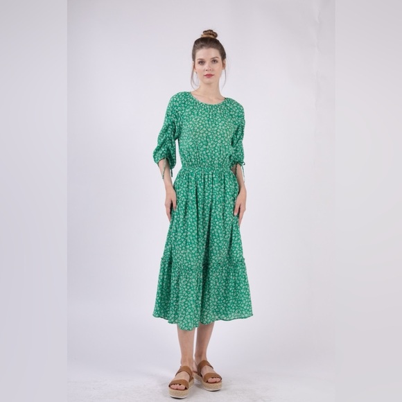 VERY J Printed Ruched Tiered Midi Dress - Picture 3 of 5